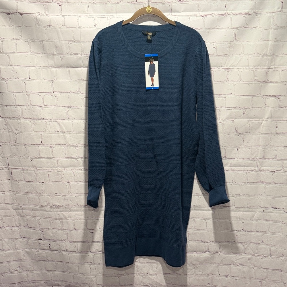 Dalia Slate‎ Blue Knit Long Sleeve Sweater Dress Woman's Size Large NWT